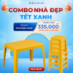 Combo Nhà Đẹp – Tết Xanh 5 món Nhựa Long Thành | 1 Bàn Nhựa và 4 Ghế Nhựa Cao - Ảnh 2